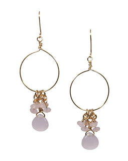 Pink Chalcedony and Jade Cluster Hoop Earrings
